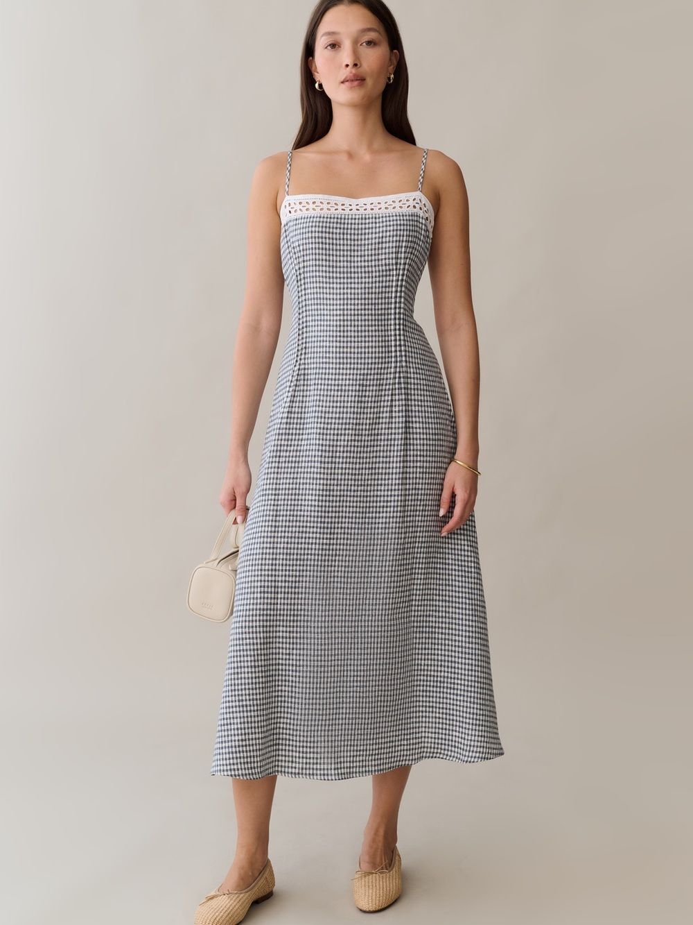 Few Moda Tanya 100% Linen Gingham Midi Dress NWT - Picture 10 of 10